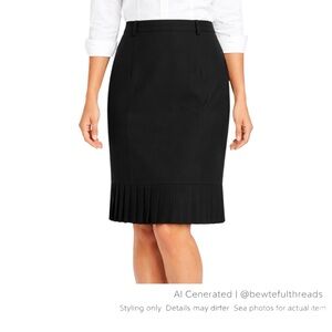 Talbots 8P Black Pleated Hem Skirt Petite Preppy Office Classic